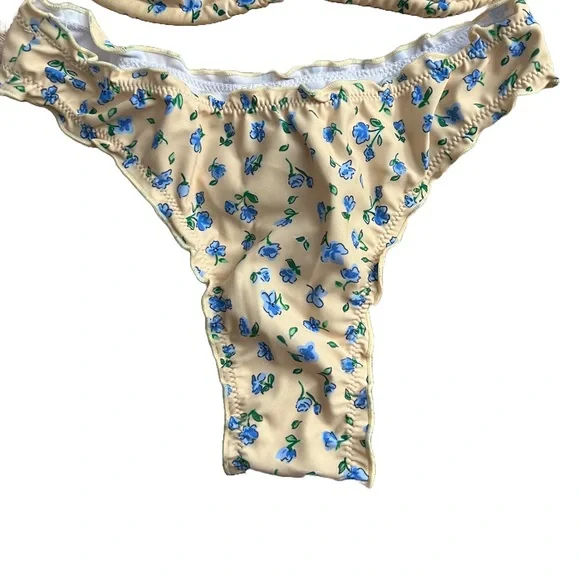 Yellow Floral Halter Thong Bikini Set - Picture 6 of 9